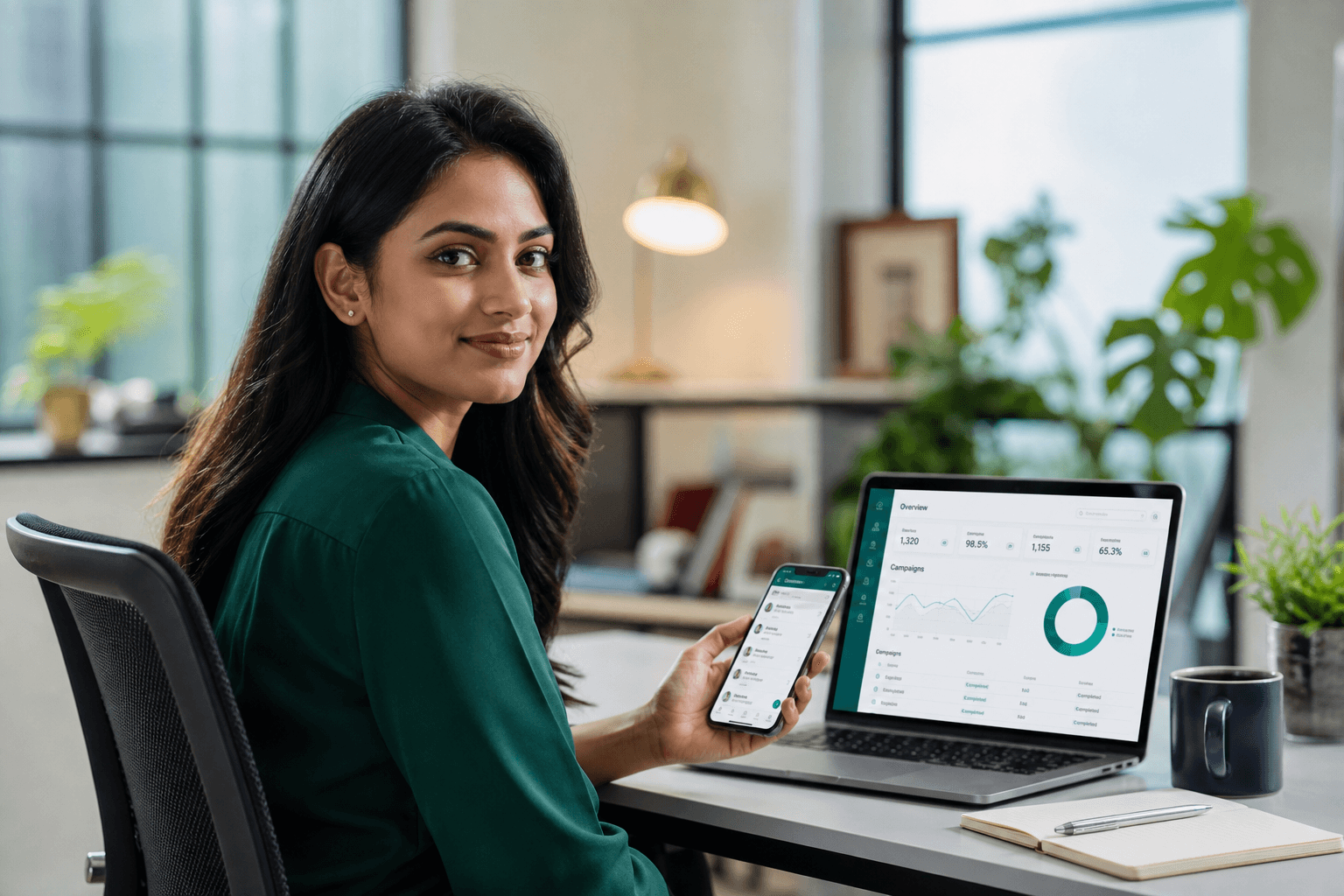 Nexova Reach workspace — campaign dashboard on laptop